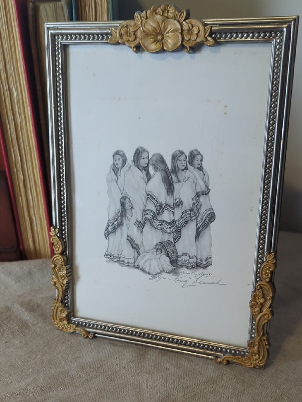 Vintage Framed Native American Print Signed Art Print Ornate Frame 7.5"X5.5"